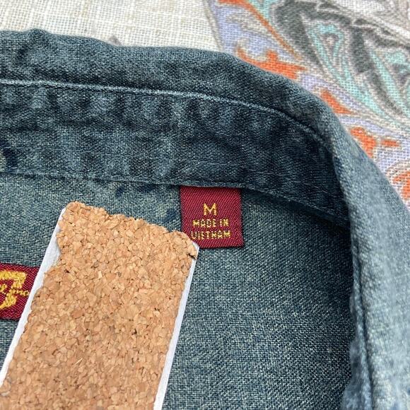 7 For All Mankind Linen Green Camouflage Style Short Sleeve Button Shirt M Camo - Picture 4 of 7